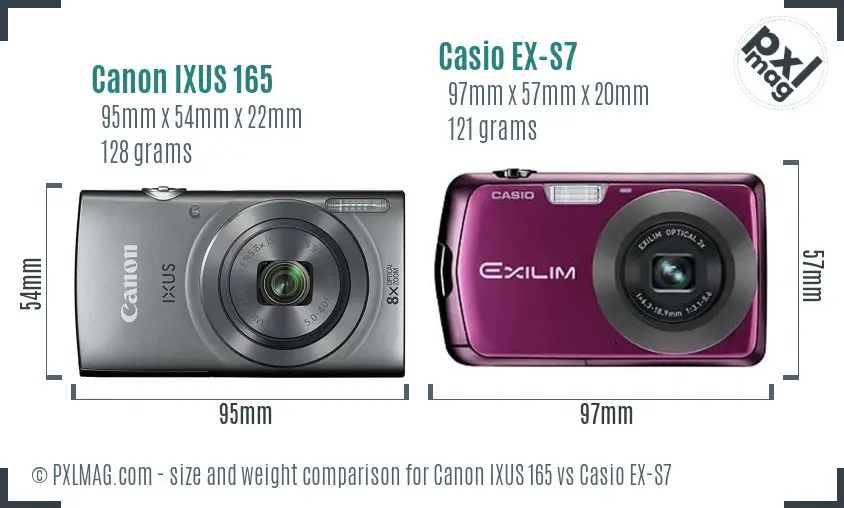 Canon IXUS 165 vs Casio EX-S7 size comparison