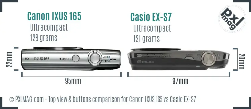 Canon IXUS 165 vs Casio EX-S7 top view buttons comparison