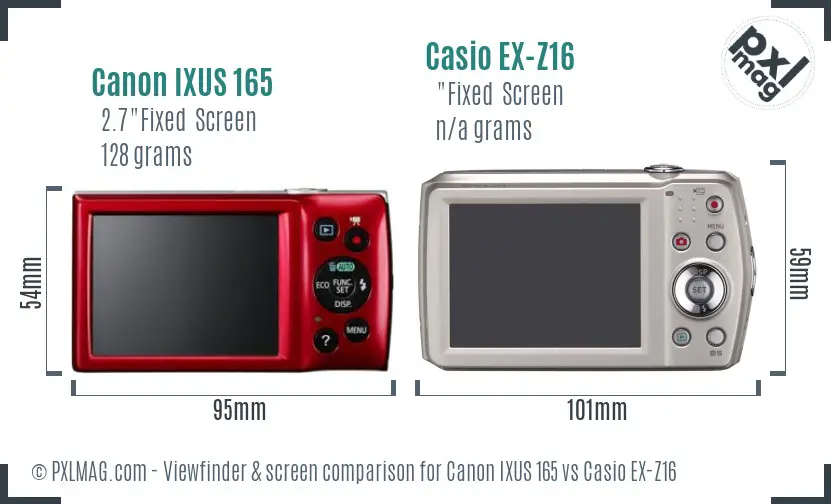 Canon IXUS 165 vs Casio EX-Z16 Screen and Viewfinder comparison Canon IXUS 165 vs Casio EX-Z16 Screen and Viewfinder comparison
