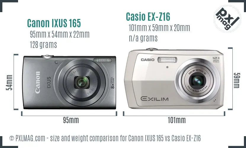 Canon IXUS 165 vs Casio EX-Z16 size comparison Canon IXUS 165 vs Casio EX-Z16 size comparison