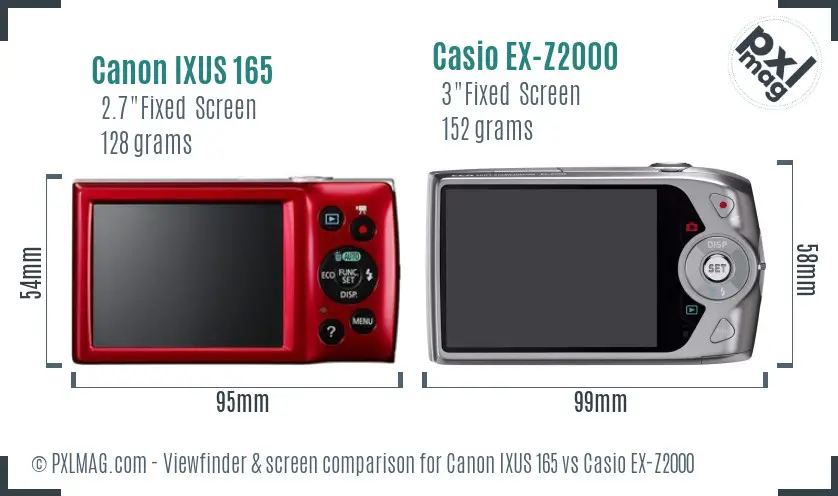 Canon IXUS 165 vs Casio EX-Z2000 Screen and Viewfinder comparison