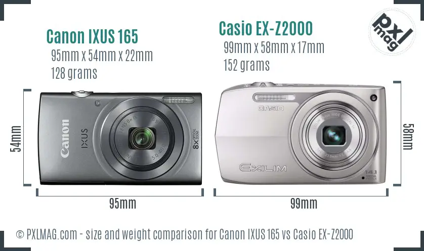 Canon IXUS 165 vs Casio EX-Z2000 size comparison