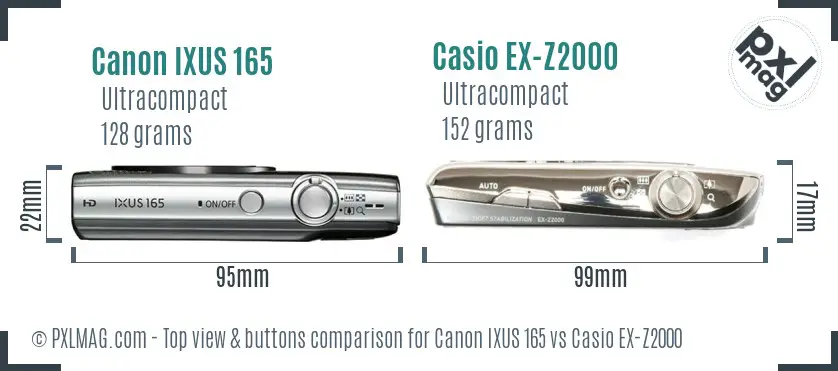 Canon IXUS 165 vs Casio EX-Z2000 top view buttons comparison