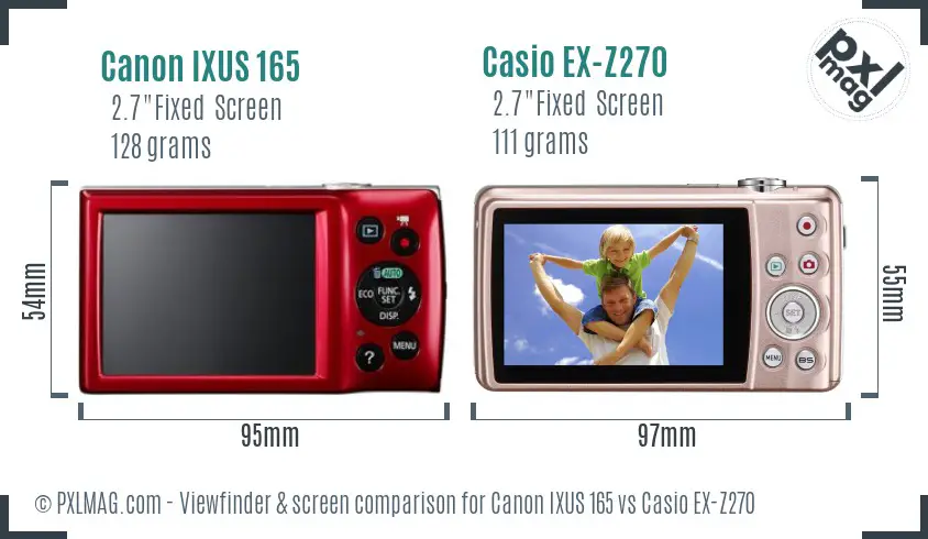 Canon IXUS 165 vs Casio EX-Z270 Screen and Viewfinder comparison