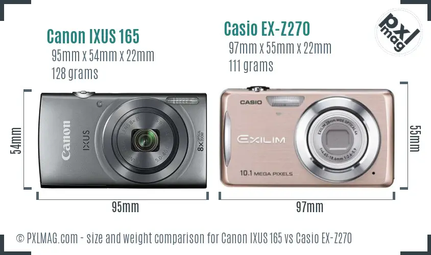 Canon IXUS 165 vs Casio EX-Z270 size comparison