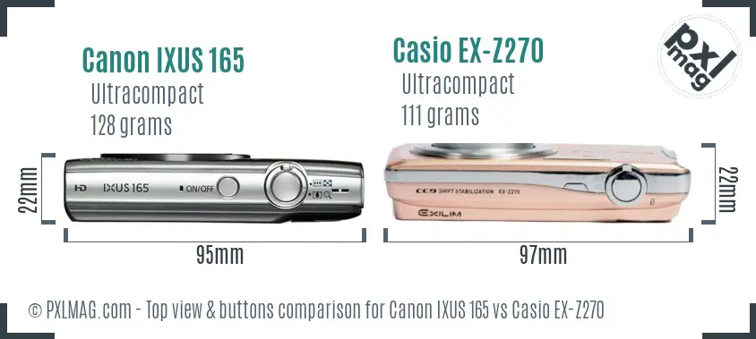 Canon IXUS 165 vs Casio EX-Z270 top view buttons comparison