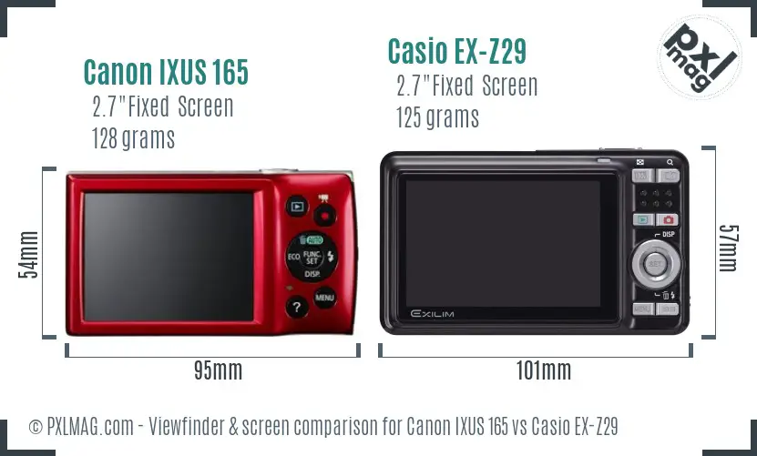 Canon IXUS 165 vs Casio EX-Z29 Screen and Viewfinder comparison