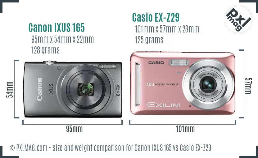 Canon IXUS 165 vs Casio EX-Z29 size comparison