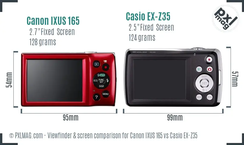 Canon IXUS 165 vs Casio EX-Z35 Screen and Viewfinder comparison