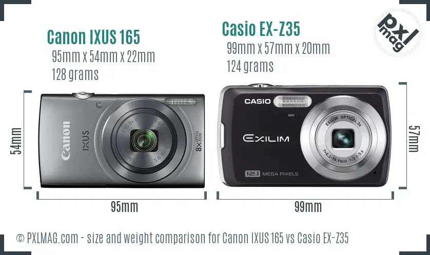 Canon IXUS 165 vs Casio EX-Z35 size comparison