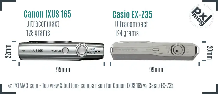 Canon IXUS 165 vs Casio EX-Z35 top view buttons comparison