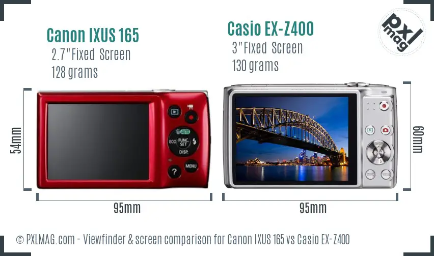 Canon IXUS 165 vs Casio EX-Z400 Screen and Viewfinder comparison