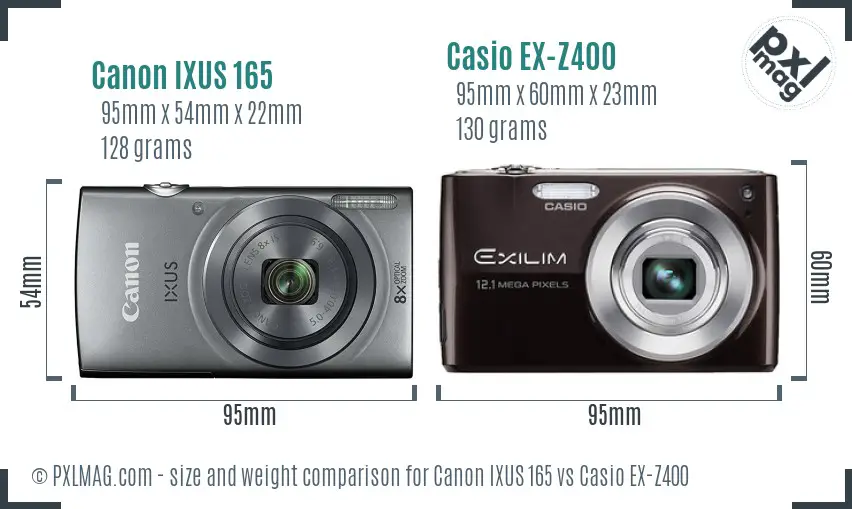 Canon IXUS 165 vs Casio EX-Z400 size comparison