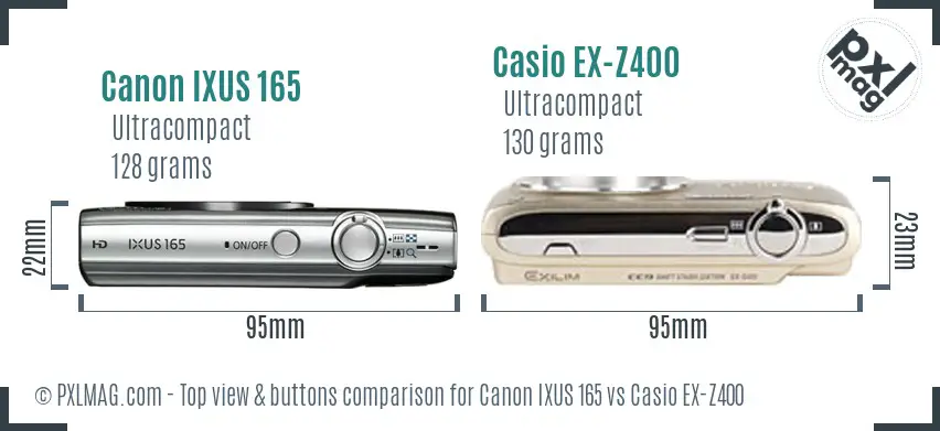 Canon IXUS 165 vs Casio EX-Z400 top view buttons comparison