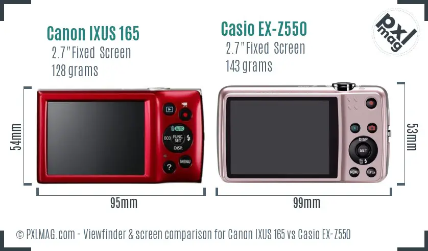 Canon IXUS 165 vs Casio EX-Z550 Screen and Viewfinder comparison