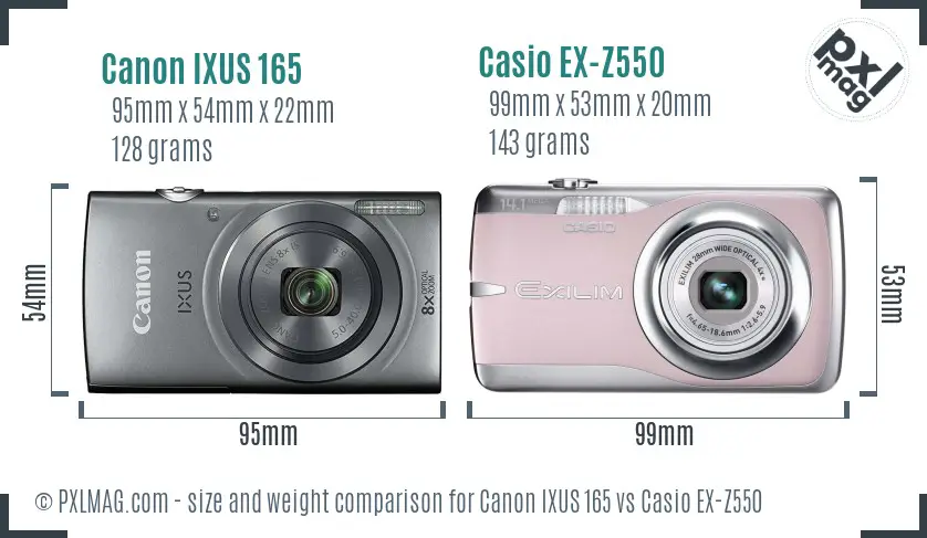 Canon IXUS 165 vs Casio EX-Z550 size comparison