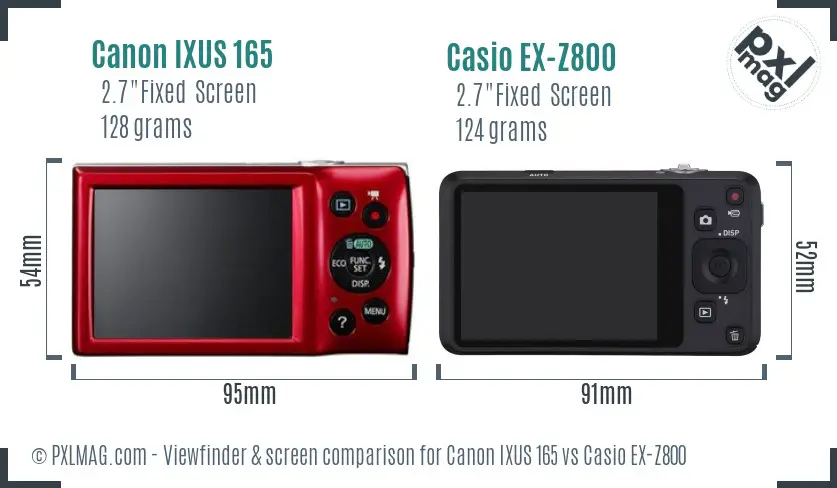 Canon IXUS 165 vs Casio EX-Z800 Screen and Viewfinder comparison