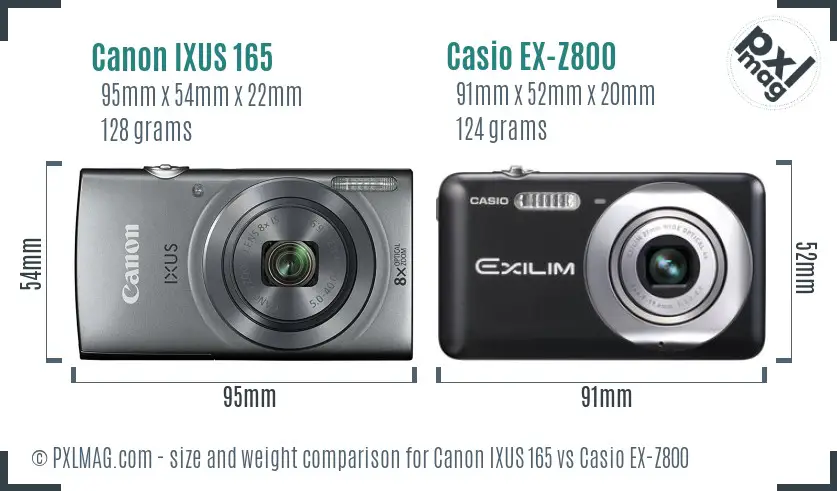 Canon IXUS 165 vs Casio EX-Z800 size comparison