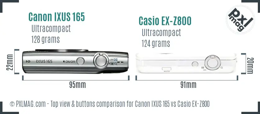 Canon IXUS 165 vs Casio EX-Z800 top view buttons comparison