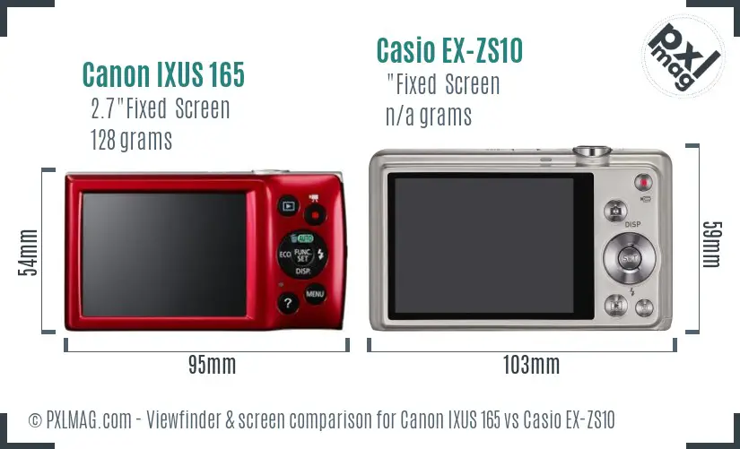 Canon IXUS 165 vs Casio EX-ZS10 Screen and Viewfinder comparison
