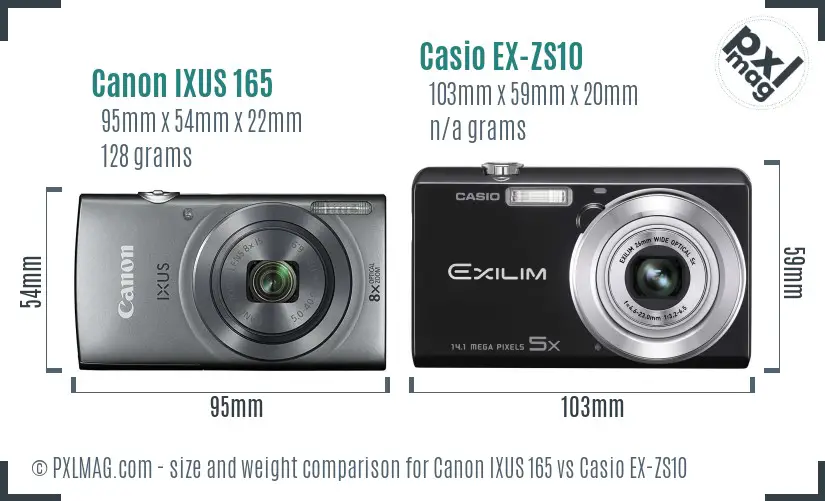 Canon IXUS 165 vs Casio EX-ZS10 size comparison