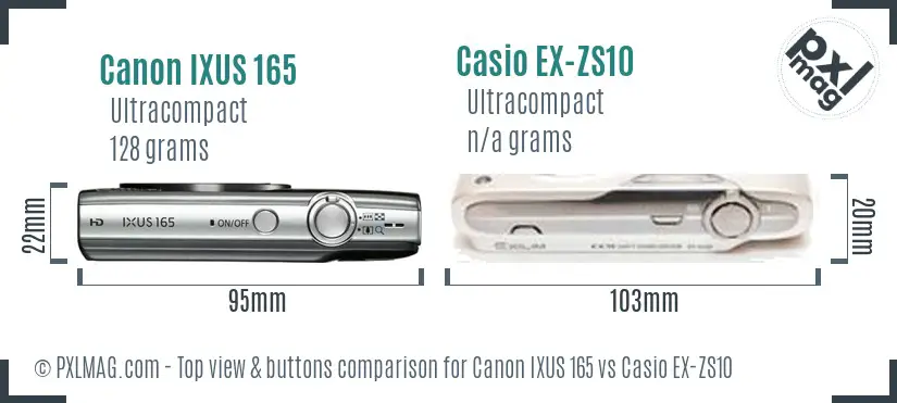 Canon IXUS 165 vs Casio EX-ZS10 top view buttons comparison