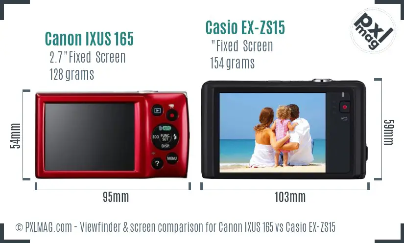 Canon IXUS 165 vs Casio EX-ZS15 Screen and Viewfinder comparison