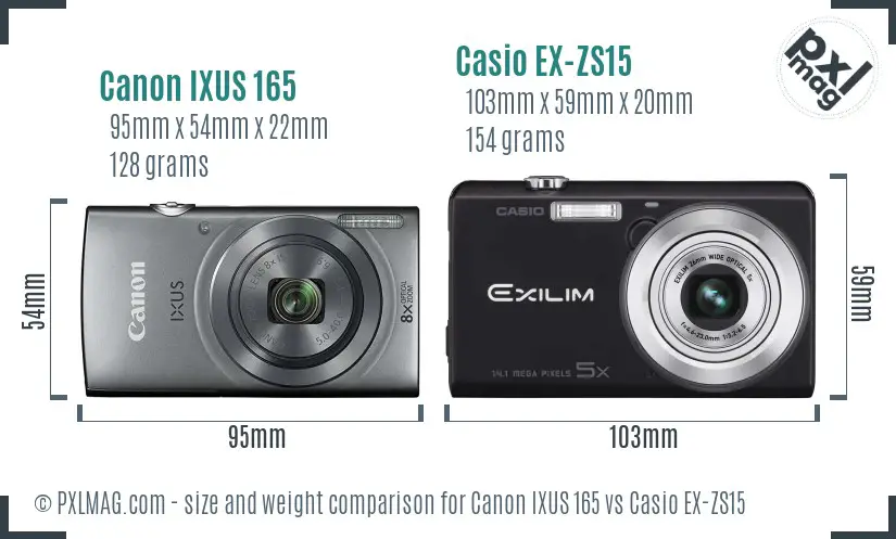 Canon IXUS 165 vs Casio EX-ZS15 size comparison Canon IXUS 165 vs Casio EX-ZS15 size comparison