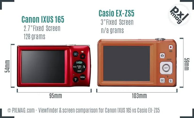 Canon IXUS 165 vs Casio EX-ZS5 Screen and Viewfinder comparison