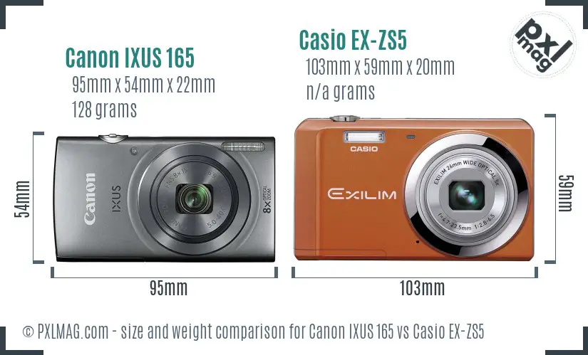 Canon IXUS 165 vs Casio EX-ZS5 size comparison