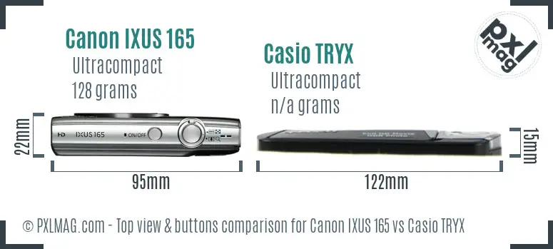 Canon IXUS 165 vs Casio TRYX top view buttons comparison