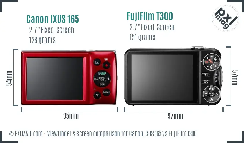 Canon IXUS 165 vs FujiFilm T300 Screen and Viewfinder comparison