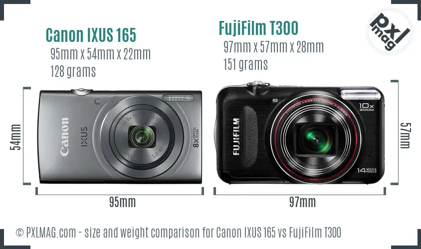 Canon IXUS 165 vs FujiFilm T300 size comparison