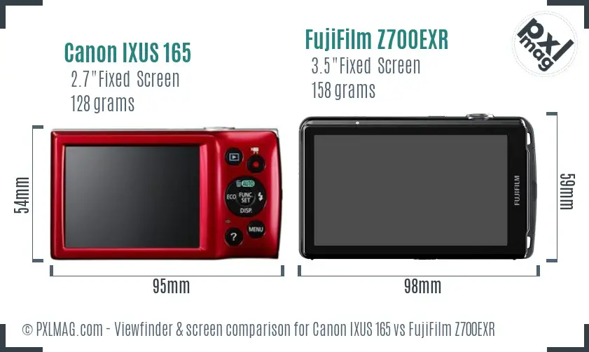 Canon IXUS 165 vs FujiFilm Z700EXR Screen and Viewfinder comparison