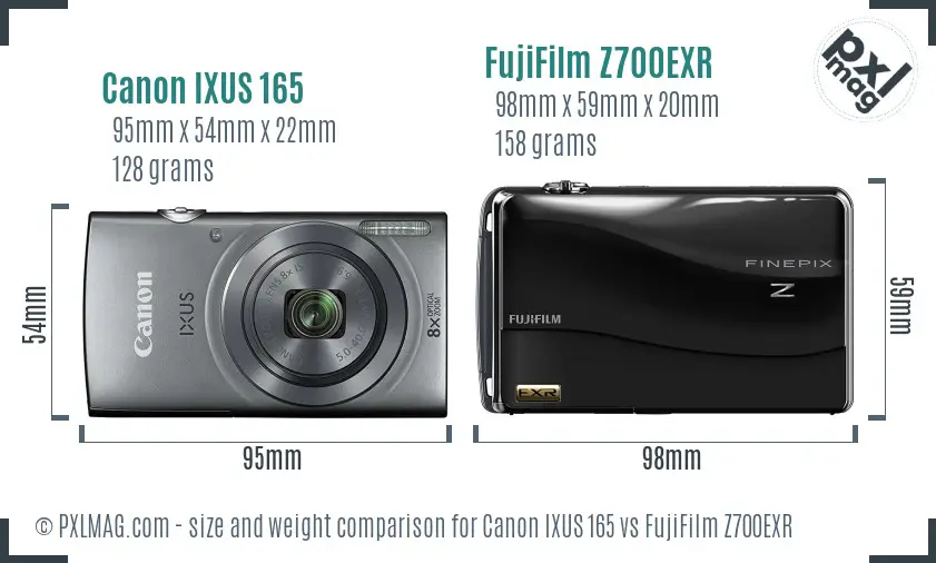 Canon IXUS 165 vs FujiFilm Z700EXR size comparison