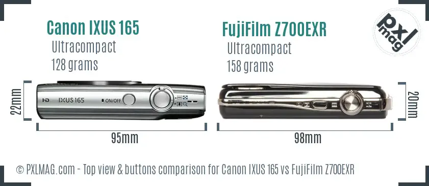 Canon IXUS 165 vs FujiFilm Z700EXR top view buttons comparison