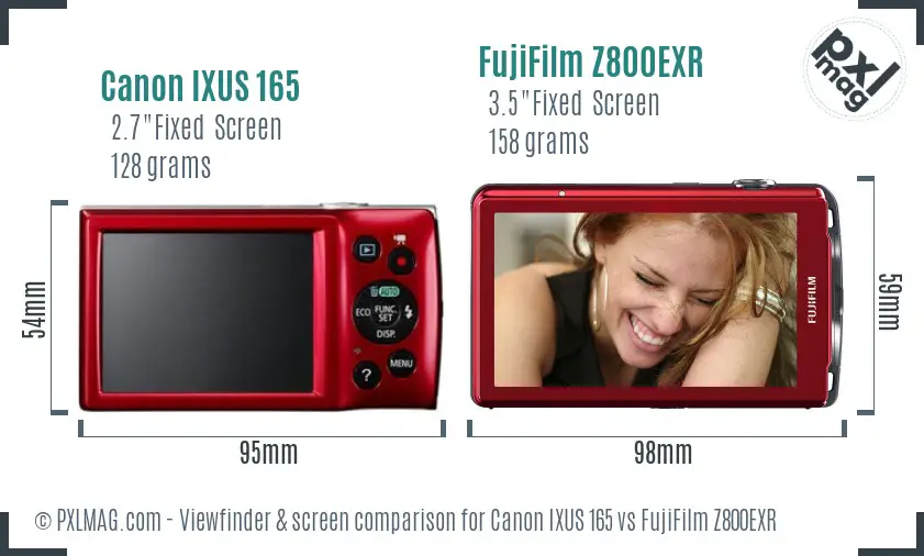 Canon IXUS 165 vs FujiFilm Z800EXR Screen and Viewfinder comparison