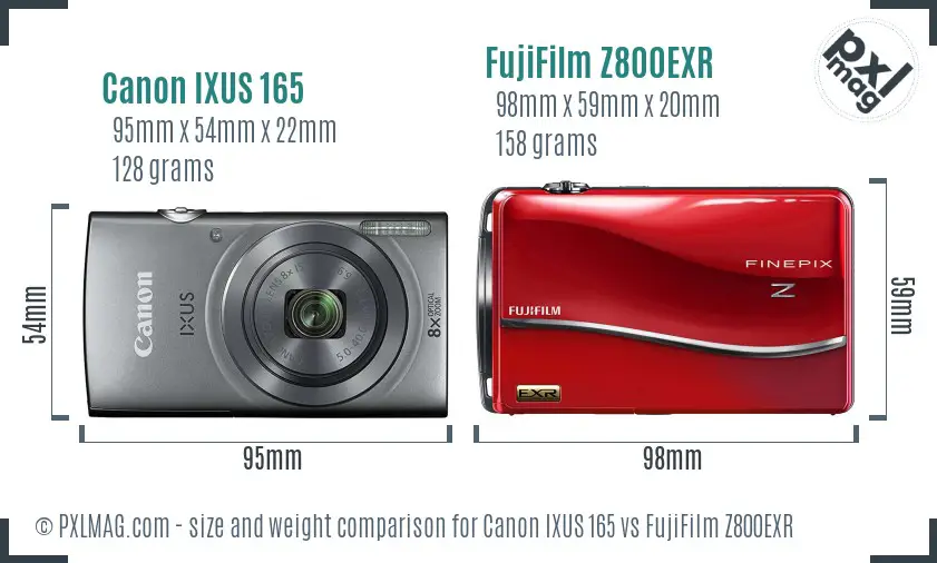 Canon IXUS 165 vs FujiFilm Z800EXR size comparison