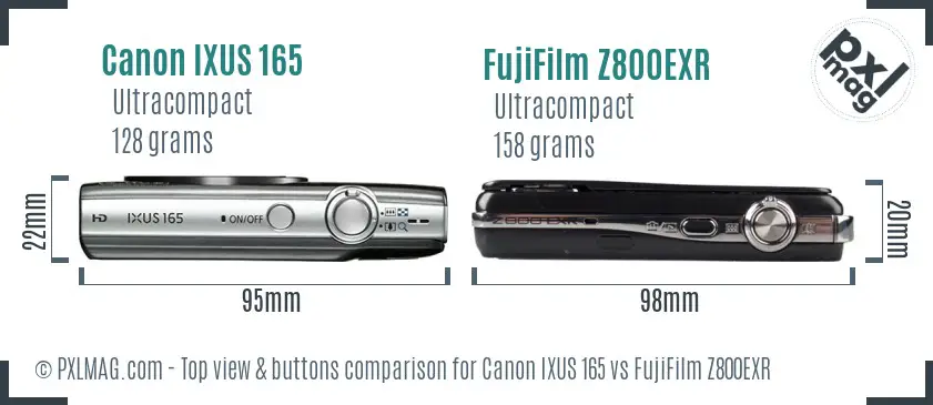 Canon IXUS 165 vs FujiFilm Z800EXR top view buttons comparison