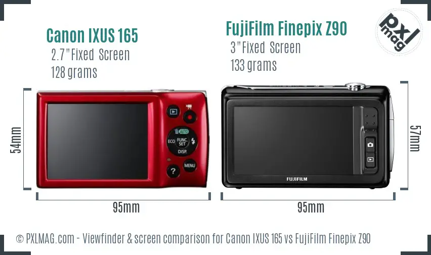 Canon IXUS 165 vs FujiFilm Finepix Z90 Screen and Viewfinder comparison