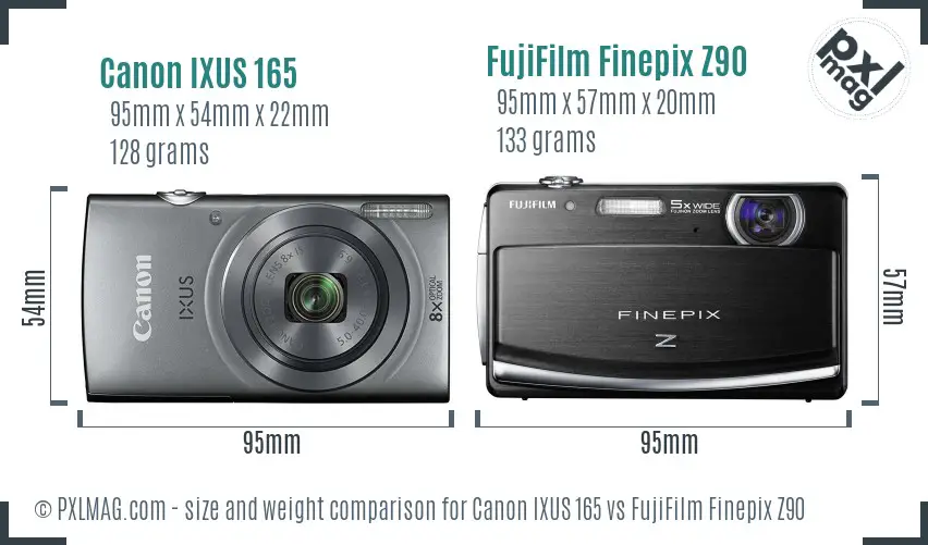 Canon IXUS 165 vs FujiFilm Finepix Z90 size comparison