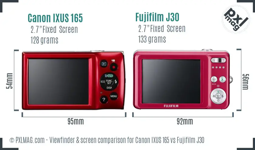 Canon IXUS 165 vs Fujifilm J30 Screen and Viewfinder comparison