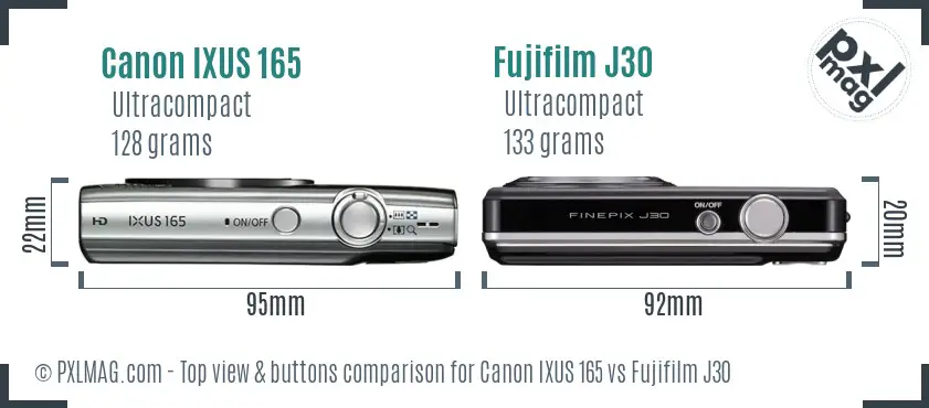 Canon IXUS 165 vs Fujifilm J30 top view buttons comparison