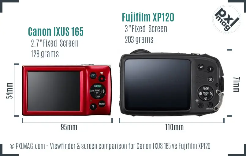 Canon IXUS 165 vs Fujifilm XP120 Screen and Viewfinder comparison