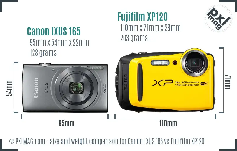 Canon IXUS 165 vs Fujifilm XP120 size comparison