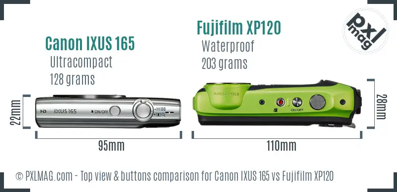 Canon IXUS 165 vs Fujifilm XP120 top view buttons comparison