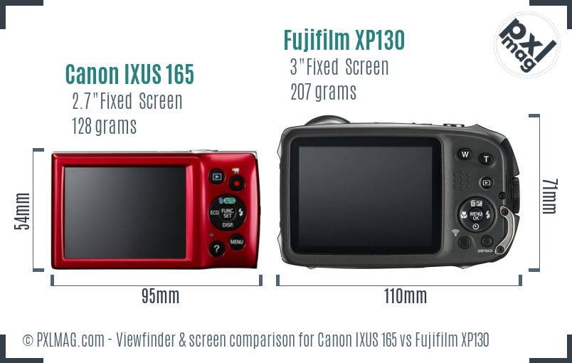 Canon IXUS 165 vs Fujifilm XP130 Screen and Viewfinder comparison