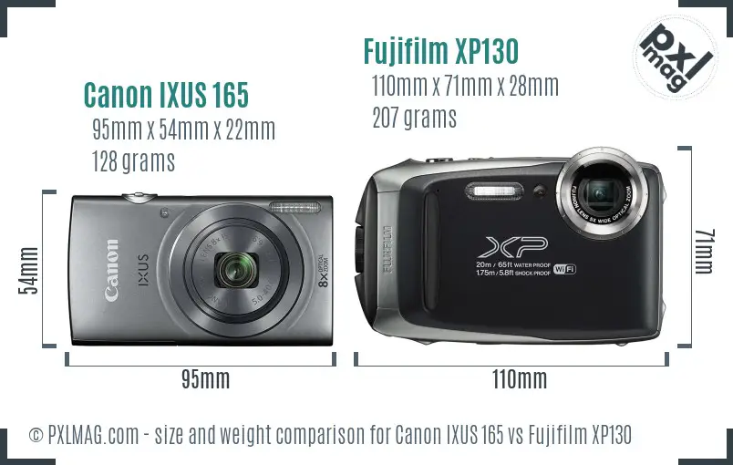 Canon IXUS 165 vs Fujifilm XP130 size comparison