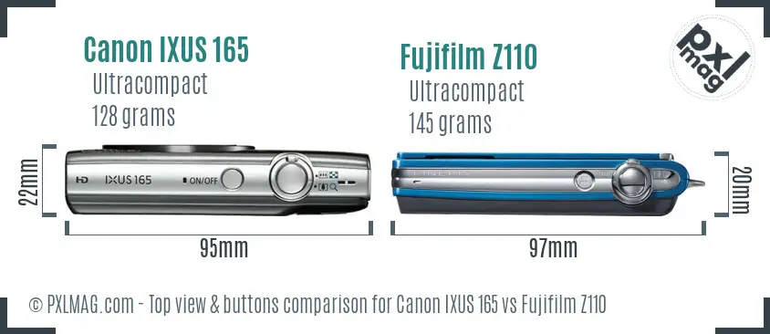 Canon IXUS 165 vs Fujifilm Z110 top view buttons comparison