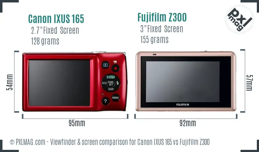 Canon IXUS 165 vs Fujifilm Z300 Screen and Viewfinder comparison